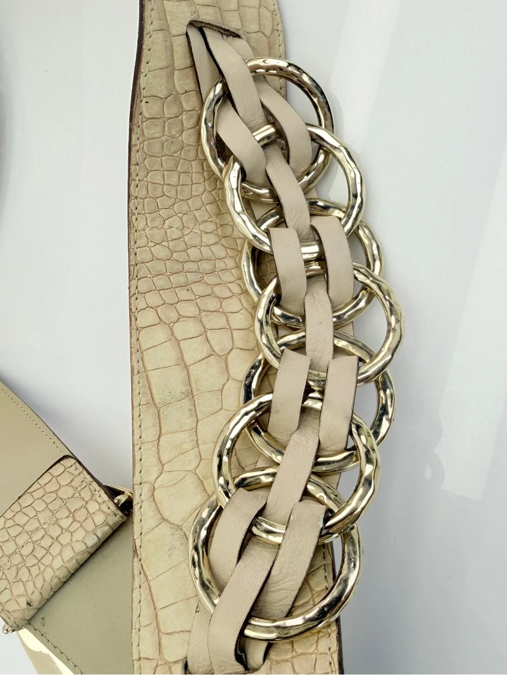 Versace Medusa Crocodile Embossed Leather Belt Beige 85/34 Italy CD9429 Unisex